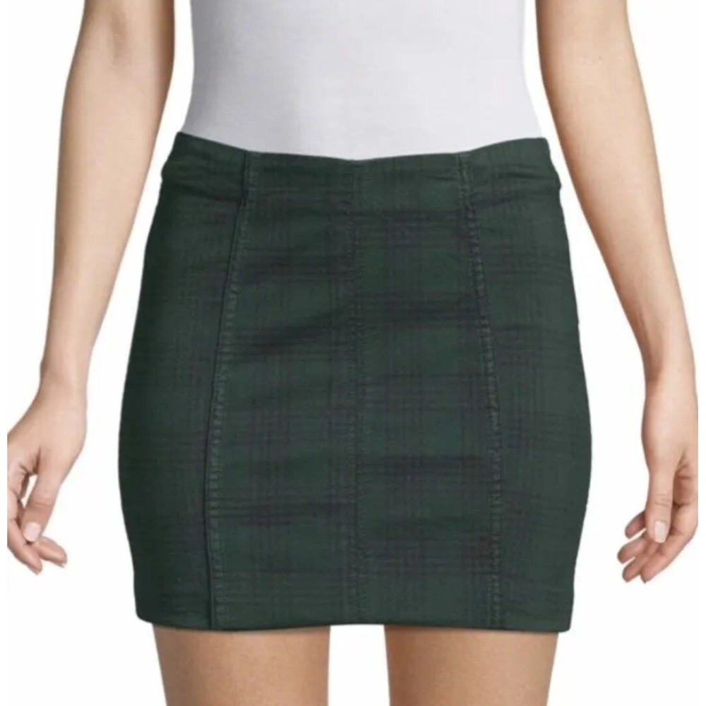 Free People Skirt‎ Women's 0 Green Blackwatch Plaid Mini Zip Back Boho Academia